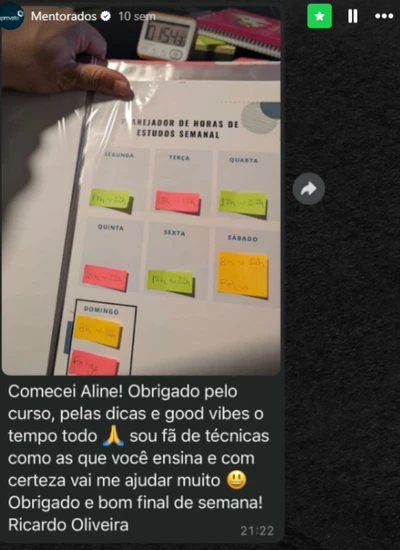 Captura de tela de depoimento real de aluno aprovado pelo Método Elite