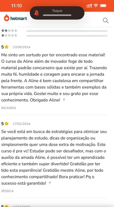 Captura de tela de depoimento real de aluno aprovado pelo Método Elite